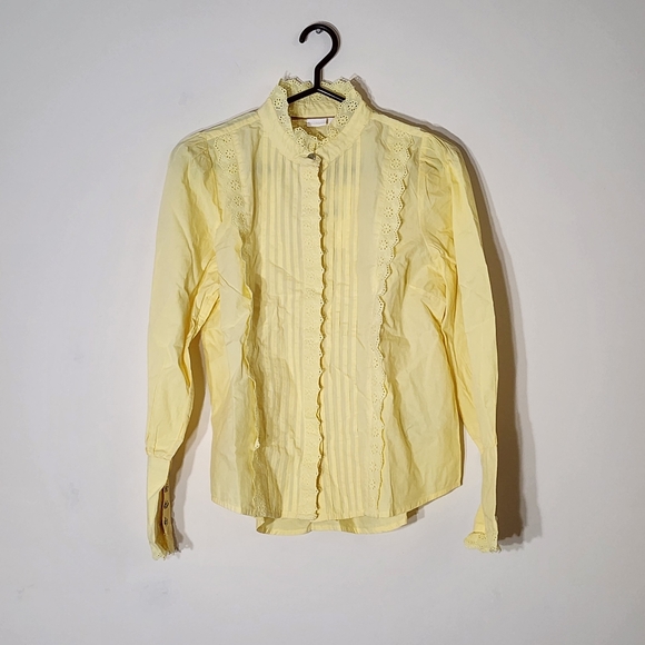 NÜMPH 100% Cotton Yellow Shirt Long sleeves Mandarin collar - Picture 8 of 14